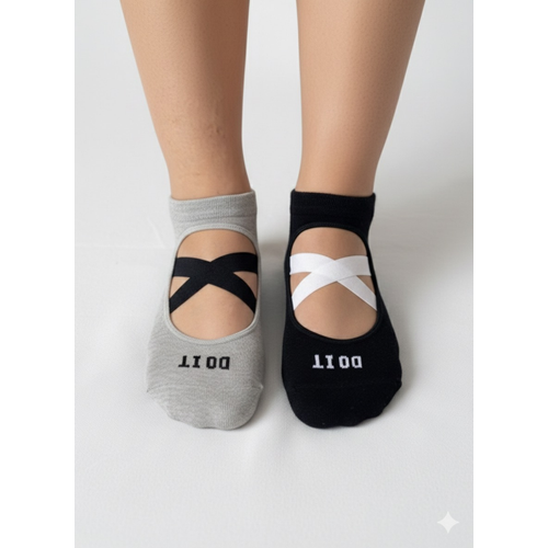 2?li Pilates & Yoga orap Seti ? Kaydrmaz Tabanl Unisex Pamuklu Spor Patik orap