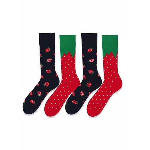 Sa�l� Sollu �ilek Desenli Soket �orap 2?li Set ? %85 Pamuk, 36-42 Numara (2 �ift)