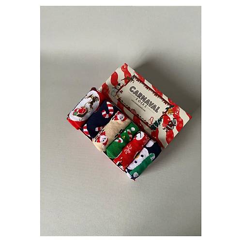 Y�lba�� 6?l� Desenli �orap Seti | Unisex Hediye Kutulu K�� Temal� �oraplar