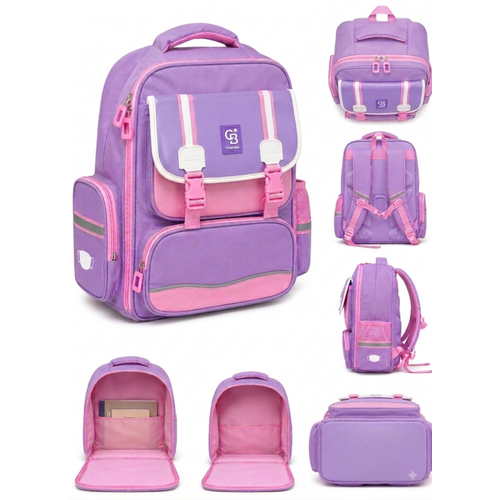 K�z �ocuk Pembe-Lila Okul �antas� Ortopedik S�rt �antas�
