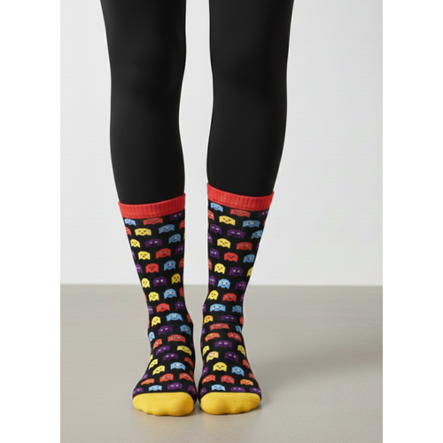 Oyun Temal� Desenli Soket �orap Seti ? Pac Man & Hayalet Desen, 3?l� Set, 36-42