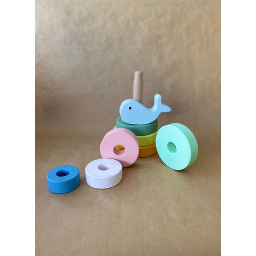 Pastel Renk Ah�ap Bal�k Halka Ge�irme Kulesi ? Montessori E�itici Oyuncak