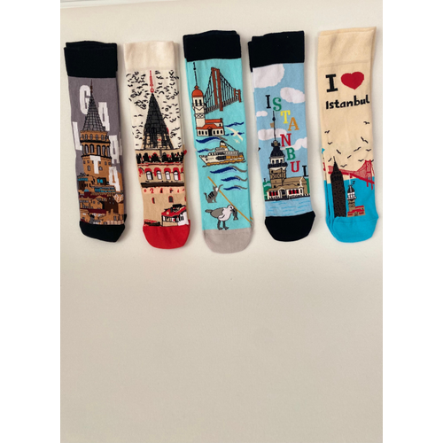 �stanbul Desenli 5?li �orap Seti ? Kutulu Unisex Seri