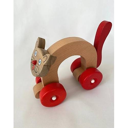 Ahap Oyuncak Kedi | Krmz Tekerlekli Montessori Oyuncak