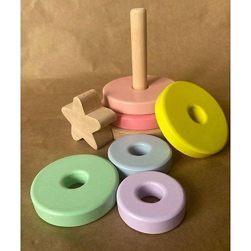 Ahap Renkli Yldz Kule Oyuncak | Montessori Eitici Denge ve Sralama Oyunca  Tiny Wood