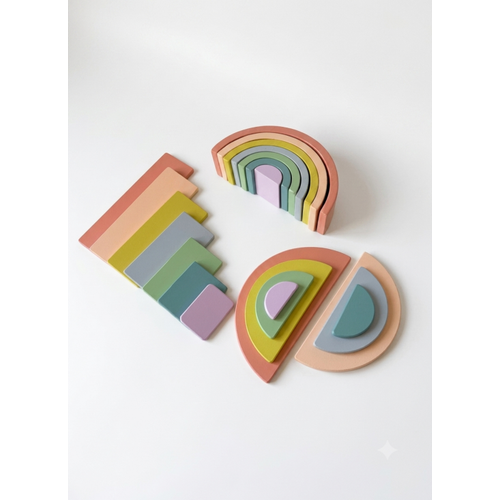 Montessori Waldorf Pastel Ah�ap G�kku�a�� A��k U�lu Oyun Seti 5 Par�a