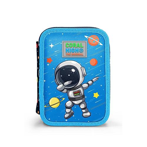 Lacivert Mavi Astronot Desenli �ift Katl� Kalem �anta Kalemlik Erkek �ocuk