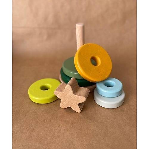 Ahap Renkli Yldz Kule/ Hanoi / Montessori Eitici Ahap Denge Oyunca Yeil Ton