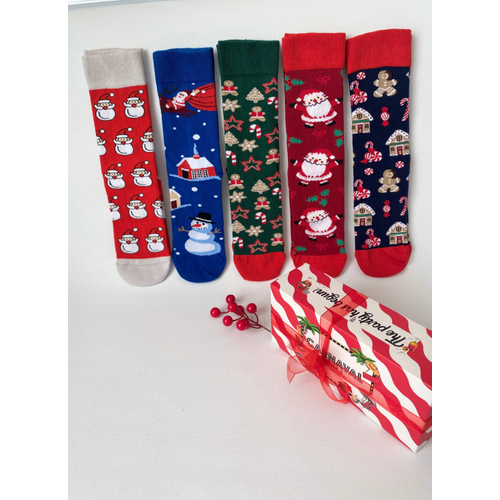 Y�lba�� 5?l� Desenli �orap Seti | Unisex Hediye Kutulu K�� Temal� �oraplar