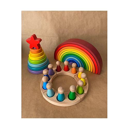 12'li Waldorf G�kku�a�� Peg Bebek Tabla Y�ld�z Kule Waldorf E�itsel Ah�ap Oyuncak Jumbo 3 l� Set