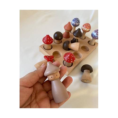 Ah�ap Mantar Toplama Oyunca�� | Montessori E�itici Set 12 Par�a