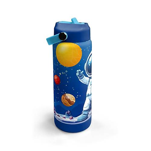Lacivert Astronot Desenli Katlan�r A��zl�kl� �elik Termos 650 ml 38334