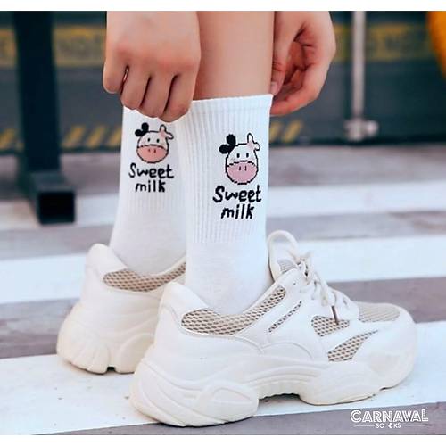 Sweet Milk 5li Siyah Beyaz Desenli orap Seti | Unisex Hediye Kutulu oraplar