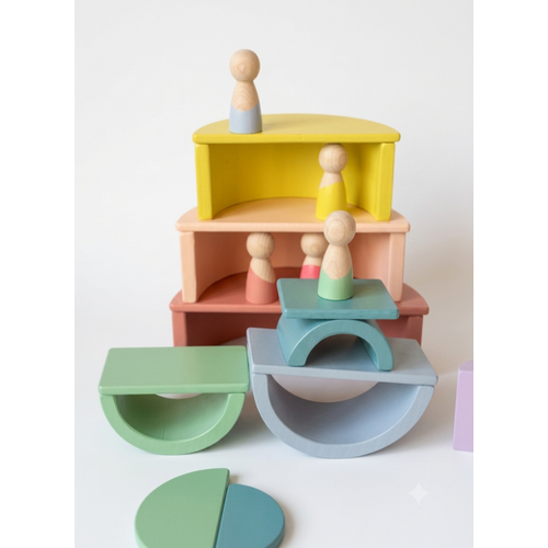 Montessori Waldorf 7 Par�al� Pastel Ah�ap G�kku�a�� A��k U�lu Oyun Seti