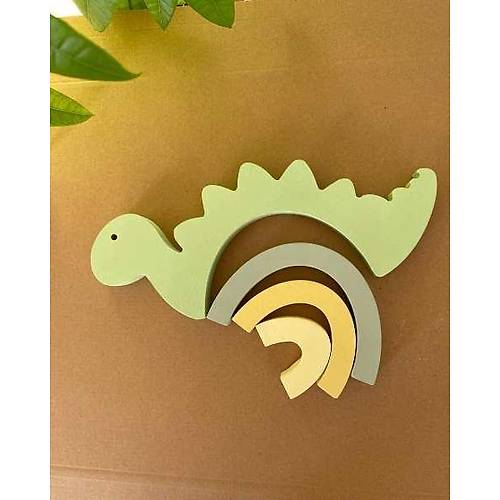 Yeil Dinozor Yapboz | Montessori Ahap Eitici Oyuncak