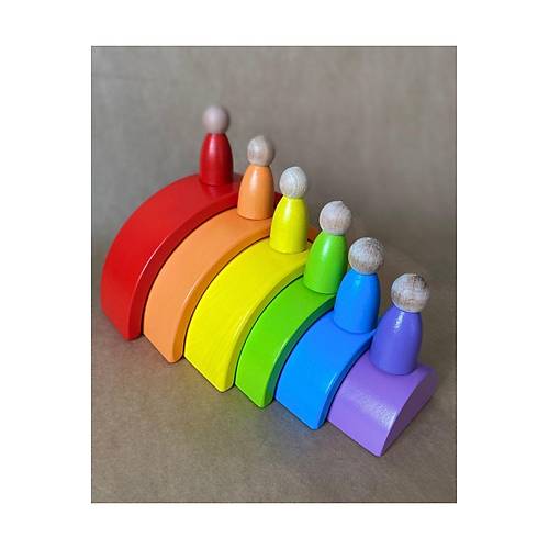 Waldorf 6 Par�al� G�kku�a�� & 6�l� Peg Bebek Tabla Seti | Pastel Renk E�le�tirme Ah�ap Oyuncak