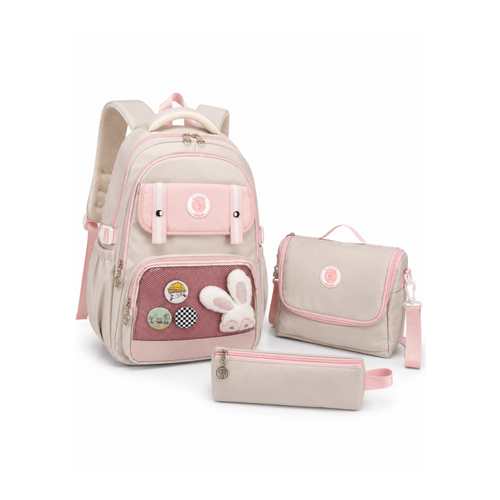 Kawaii Kore Tarz� Aksesuarl� Ve Ergonomik Okul S�rt �antas� Siyah-Bej-Gri| Beslenme, Kalemlik Set