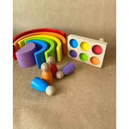 Waldorf 6 Paral Gkkua & 6l Peg Bebek Tabla Seti | Pastel Renk Eletirme Ahap Oyuncak