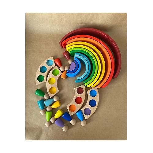 12'li Waldorf G�kku�a�� Peg Bebek Tabla Y�ld�z Kule Waldorf E�itsel Ah�ap Oyuncak Jumbo 3 l� Set