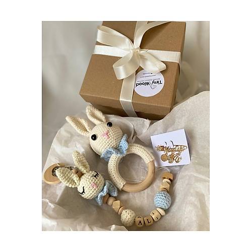 Organik Yeni Do�an Erkek Bebek �simli Emzik Ask�s� Hediye Seti | Mavi Tav�an ��ng�rak � Ki�iye �zel Bebek Hediyesi