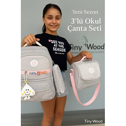 K�z �ocuk �lk��retim �antas� Ultra Hafif ilkokul / Ortaokul Okul 3 l� �anta Seti Pembe-Lila -Gri