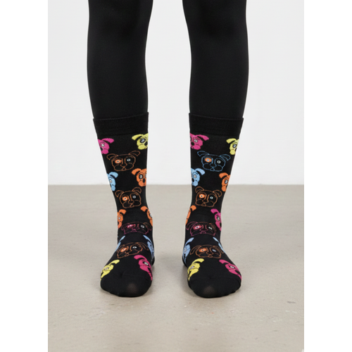 Siyah K�pek Desenli 3l� �orap Seti ? Renkli Fig�rl�