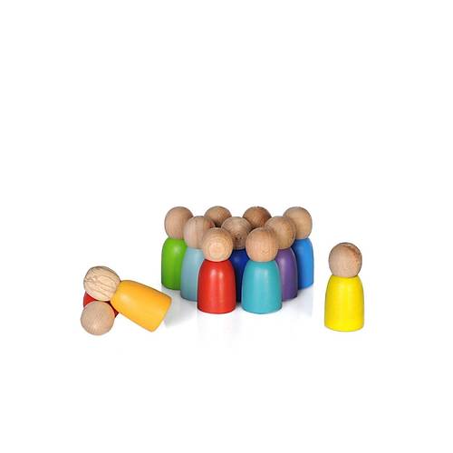 Ah�ap Peg Bebek Seti 12�li � Montessori Renkli Fig�rler | Do�al El Yap�m� Oyuncak