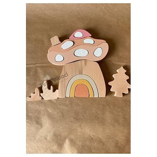 Ah�ap oyuncak Mantar Ev Puzzle E�itsel Oyuncak