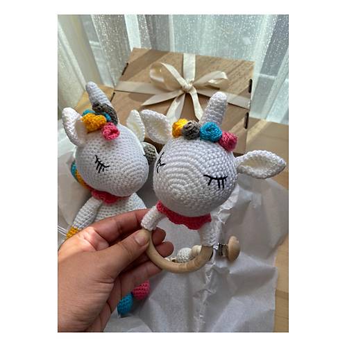 Organik �rg� Unicorn Bebek Hediye Seti | Tiny Wood Do�al Unisex Bebek Seti
