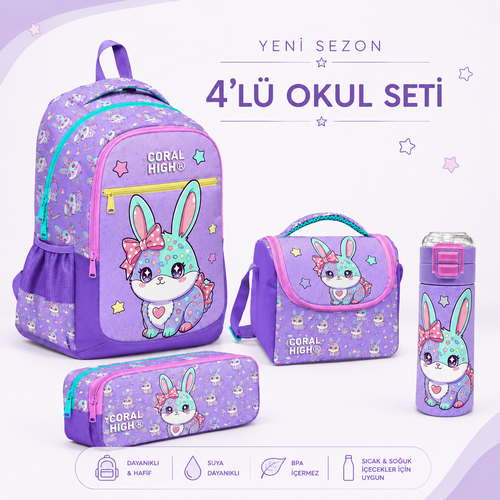 Milka Su Ye�ili Tav�an Desenli 4'l� Okul �anta Seti Mataral�