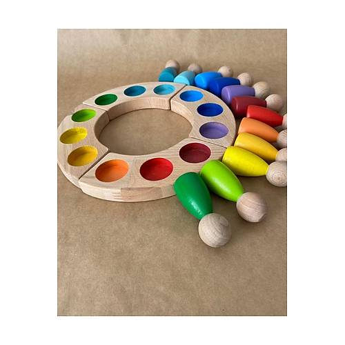 1 Ya�+ Waldorf G�kku�a�� Peg Bebek ve Tabla Seti � 12�li Ah�ap Renk E�le�tirme Oyunca�� | Montessori E�itim Oyunca��