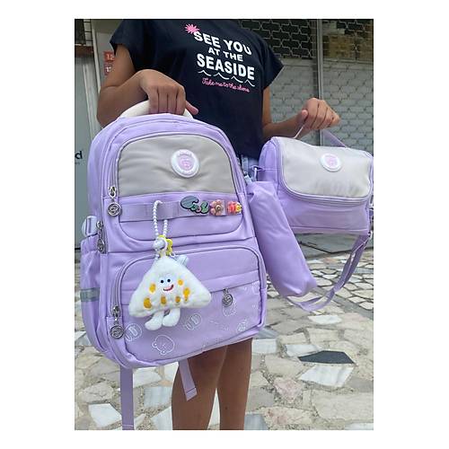 K�z �ocuk �lk��retim �antas� Ultra Hafif ilkokul / Ortaokul Okul 3 l� �anta Seti Pembe-Lila -Gri