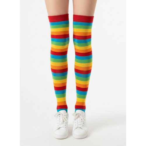 G�kku�a�� Desenli �izgili Kad�n Diz �st� �orap