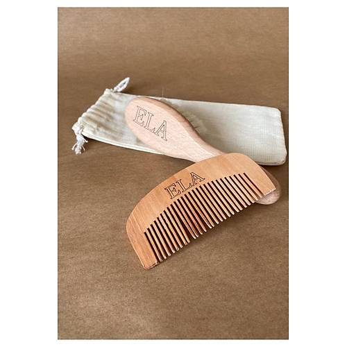 2'li Set �sme �zel %100 Ke�i K�l� Bebek Sa� F�r�as� & Mini Oval Tarak | Do�al Ah�ap Bebek Bak�m Seti