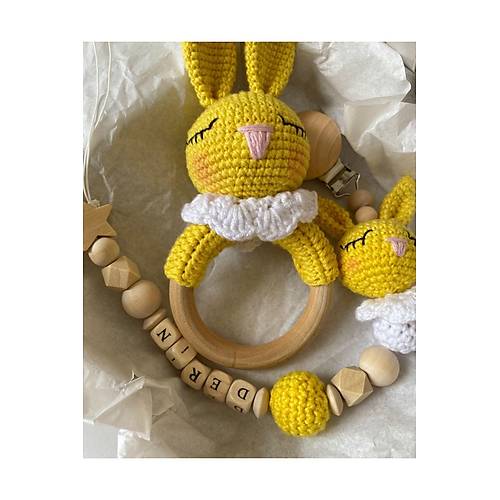 Sar� Bebek Hediyelik Tav�an Emzik Zinciri & ��ng�rak | Unisex Yeni Do�an �simli Emzik Hediye Seti | El Yap�m� Organik Bebek Hediyesi