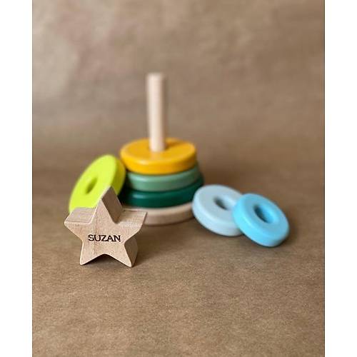 sme zel Ahap Renkli Yldz Kule | Montessori Eitici Ahap Denge Oyunca | Tiny Wood Yeil Haki