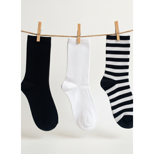 Siyah Beyaz Unisex Spor �orap 3?l� Set ?  Tenis G�nl�k & Atletik Kullan�m