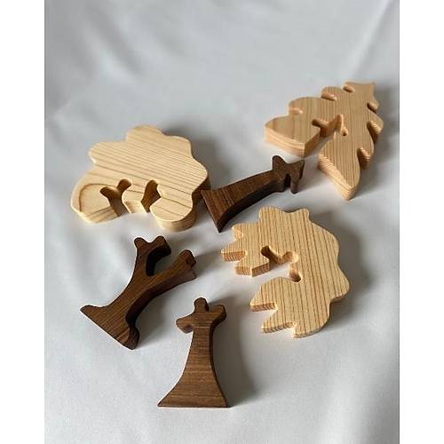 Ah�ap Montessori Oyuncak A�a� Puzzle Seti, Ah�ap Oyuncak A�a� 3 l�