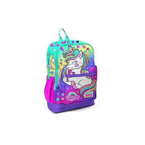 Kids Lavanta Su Ye�ili Unicorn Desenli D�rt B�lmeli Okul S�rt �antas� 23729