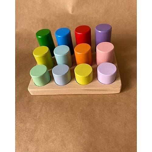 Montessori Renk E�le�tirme Tablal� Silindir Seti Do�al Ah�ap Renk E�le�tirme Oyuncak