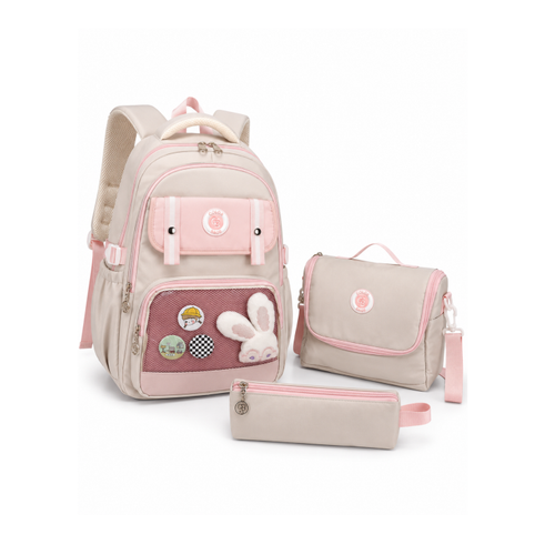 Kawaii Kore Tarz� Aksesuarl� Ve Ergonomik Okul S�rt �antas� Siyah-Bej-Gri| Beslenme, Kalemlik Set