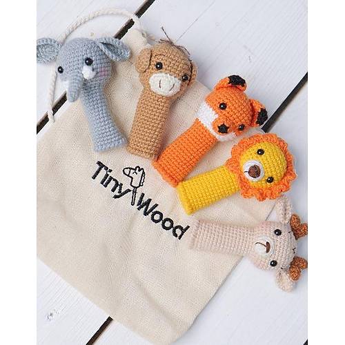 Amigurumi Parmak Kukla Safari Seti | 5li El rgs Organik Oyuncak