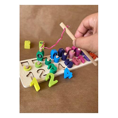 Hamaha Ah�ap Manyetik Olta ile Bal�k Tutma & Say� S�ralama Oyunu ? Montessori E�itici Oyuncak (12�41 cm)
