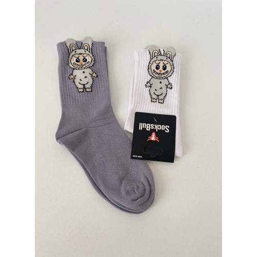 Labubu Desenli 2li �orap Seti  Sevimli Fig�rl�