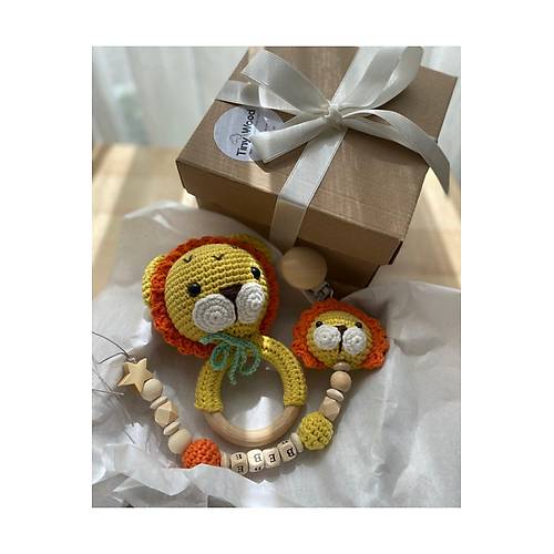 Naturel Aslanc�k Bebek Seti | El Yap�m� Amigurumi ��ng�rak & �simli Emzik Zinciri