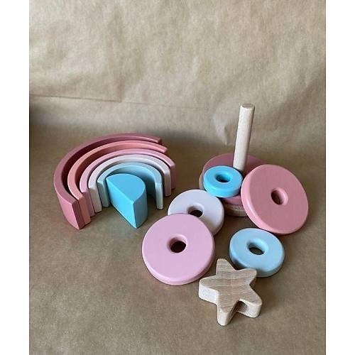 Ahap Renkli Yldz Kule/ Hanoi / Montessori Eitici Ahap Denge Oyunca