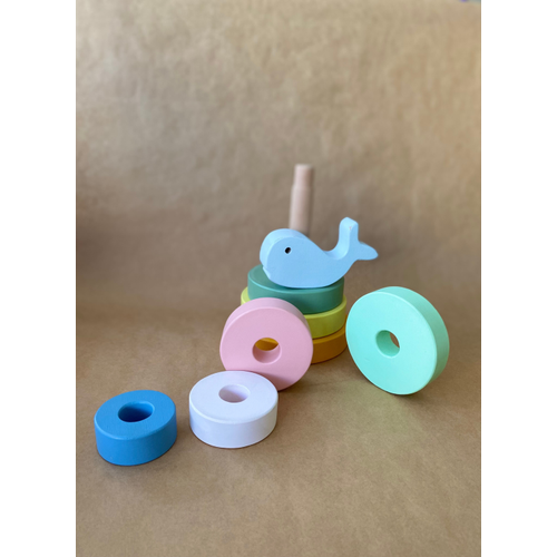 Pastel Renk Ah�ap Bal�k Halka Ge�irme Kulesi ? Montessori E�itici Oyuncak