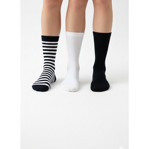 Siyah Beyaz Unisex Spor �orap 3?l� Set ?  Tenis G�nl�k & Atletik Kullan�m