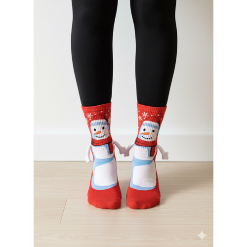 Y�lba�� �zel El Ele Tutu�an Kardan Adam �orab� ? M�knat�sl� (Tekli) K�rm�z� �orap