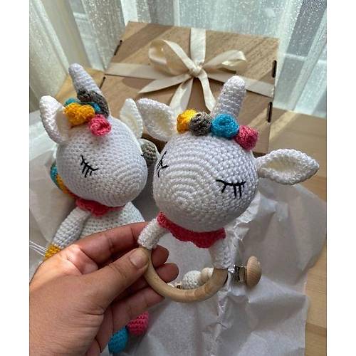 Organik rg Unicorn Bebek Hediye Seti | Tiny Wood Doal Unisex Bebek Seti